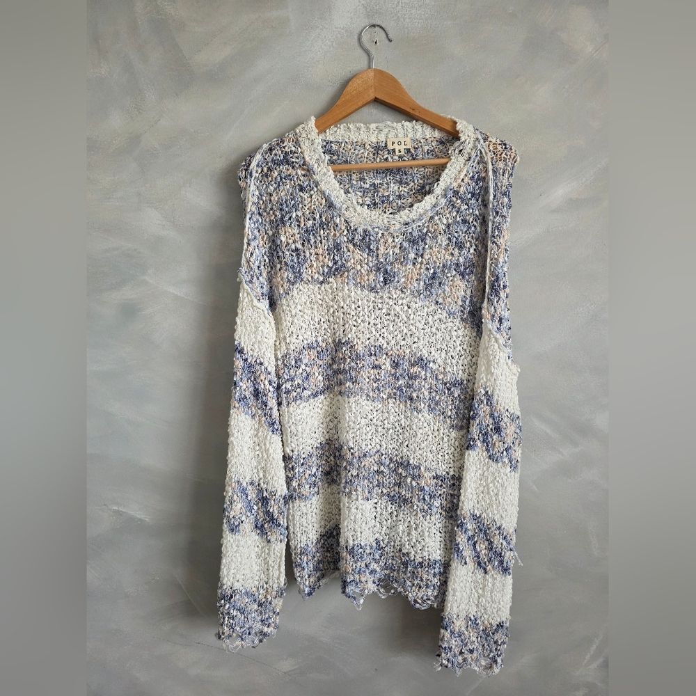 POL Blue Multi Stripe Long Sleeve Crewneck oversized fit Thin Sweater Homebody S